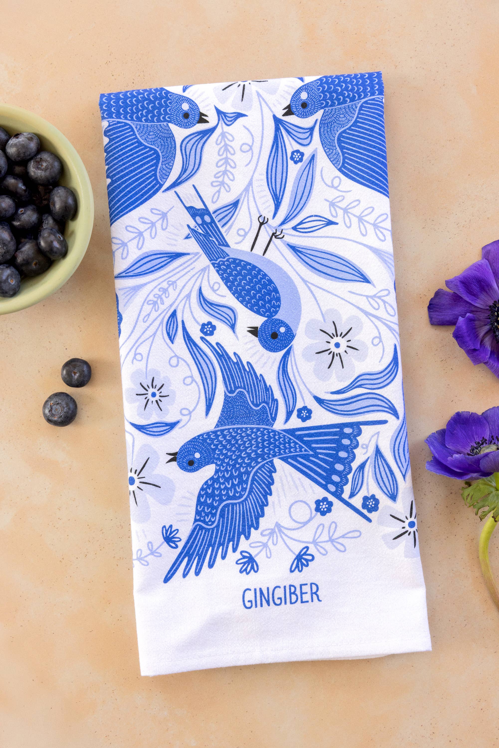Blue Songbird Tea Towel